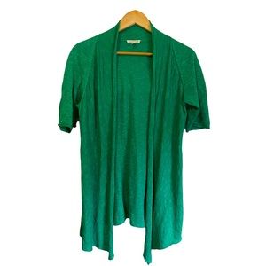 EILEEN FISHER| Kelly Green Slub Knit Linen 3/4 Sleeve Drape Cardigan SZ S Petite